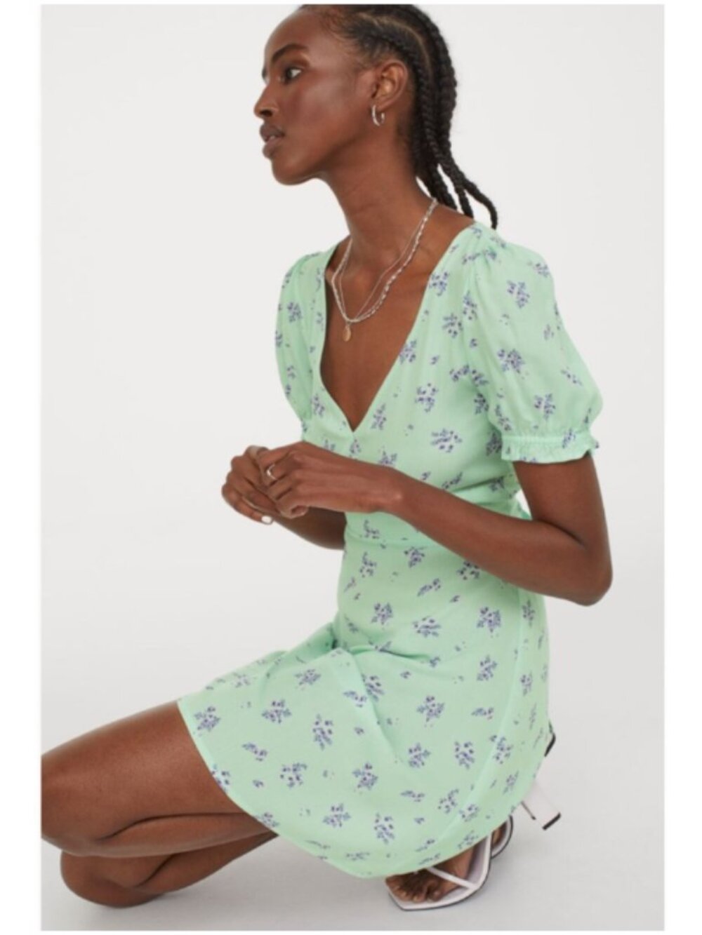 H&M • Mint Green Floral Mini Dress